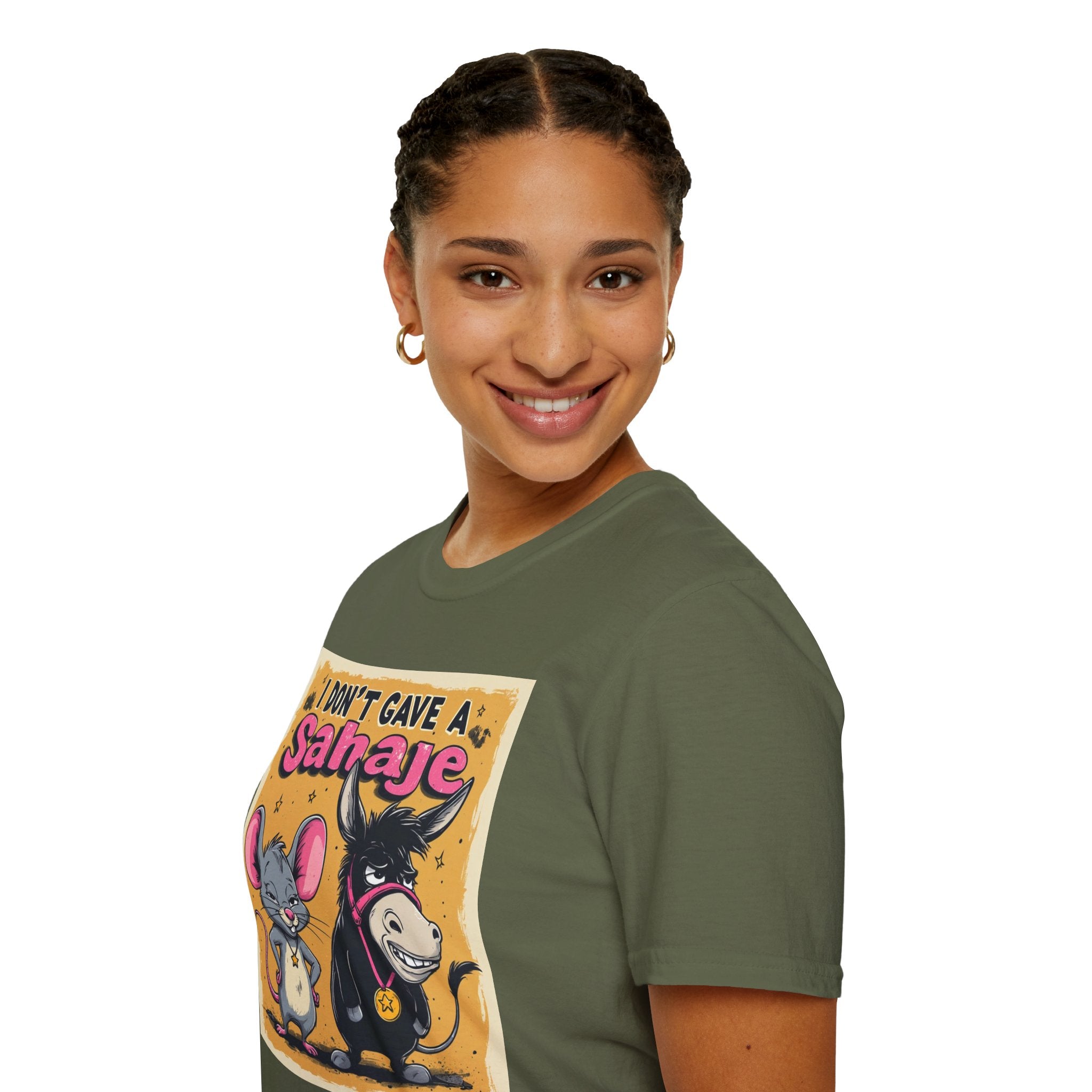 Don’t Give a Satrage T-Shirt — Funny Mouse & Donkey Cartoon Tee