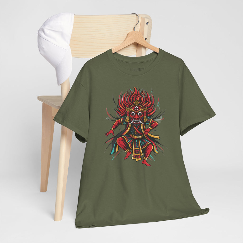 T-Shirt — Fierce Red Oni Demon Graphic Tee (Mythic Japanese Mask Design)