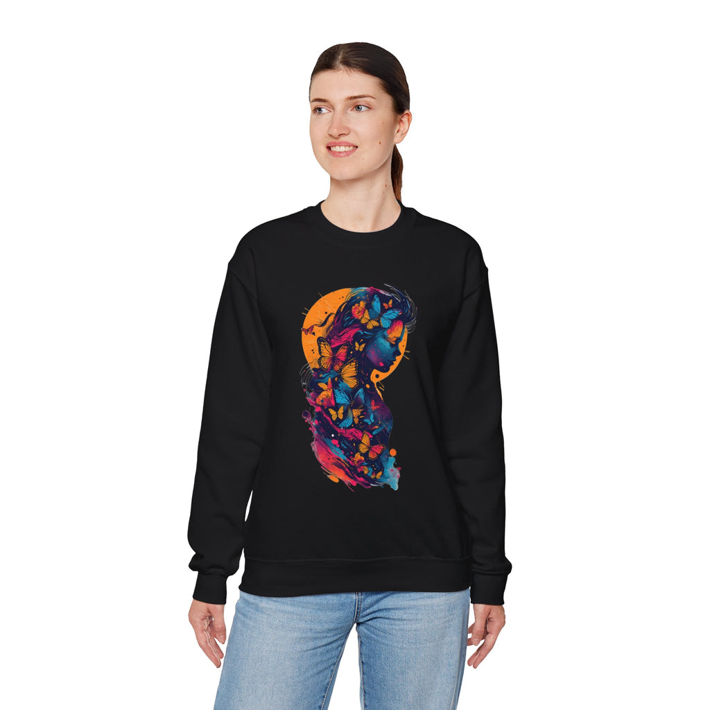 Butterfly Silhouette Crewneck Sweatshirt — Colorful Butterfly Profile Graphic