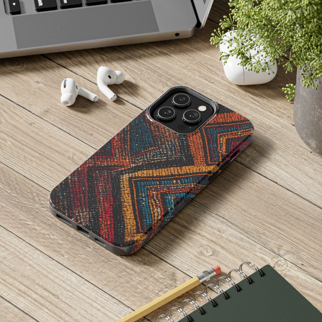 Tough Phone Case — Boho Geometric Rug Pattern, Protective iPhone Cover