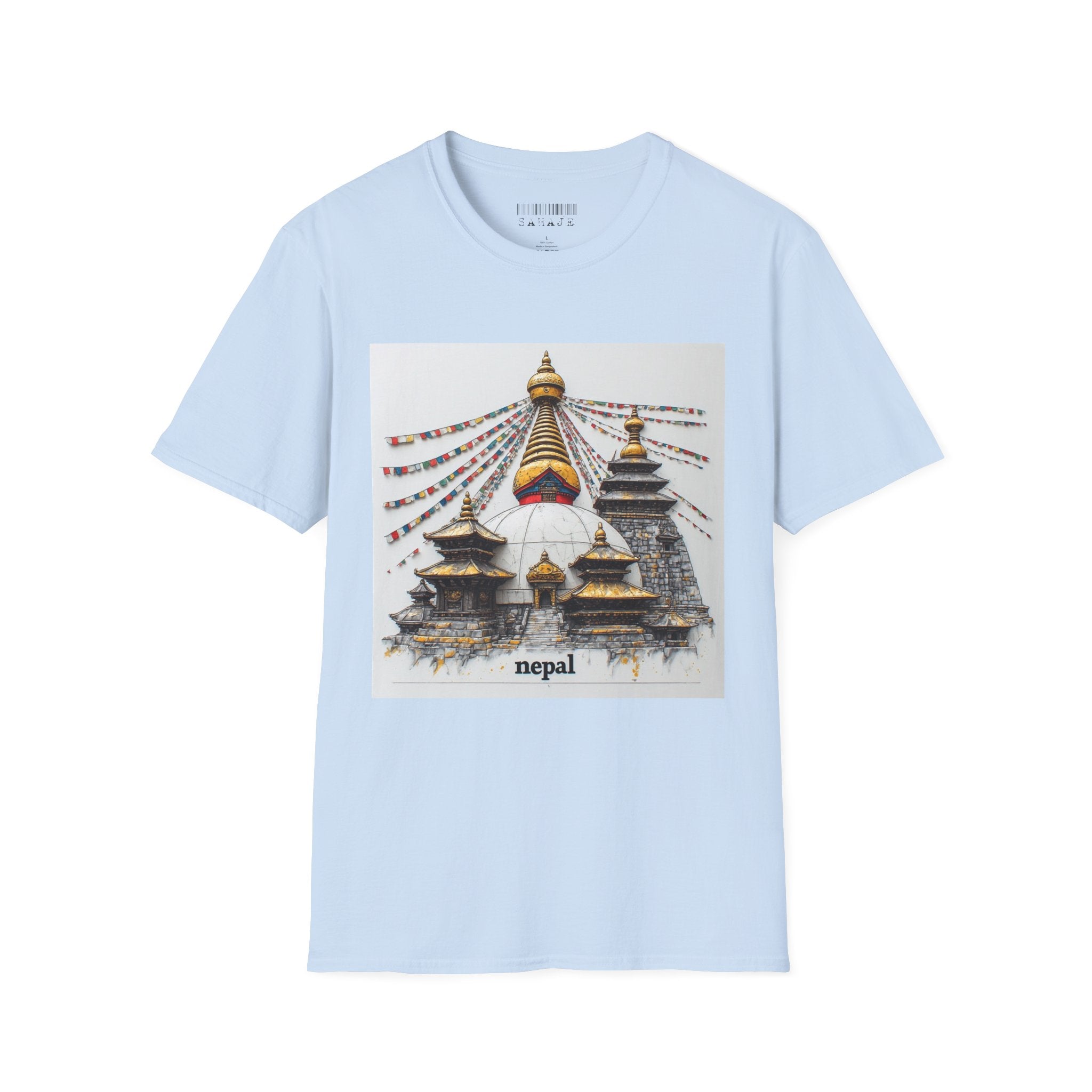 Nepal Temple Graphic T-Shirt — Boudhanath Stupa Prayer Flags Travel Tee