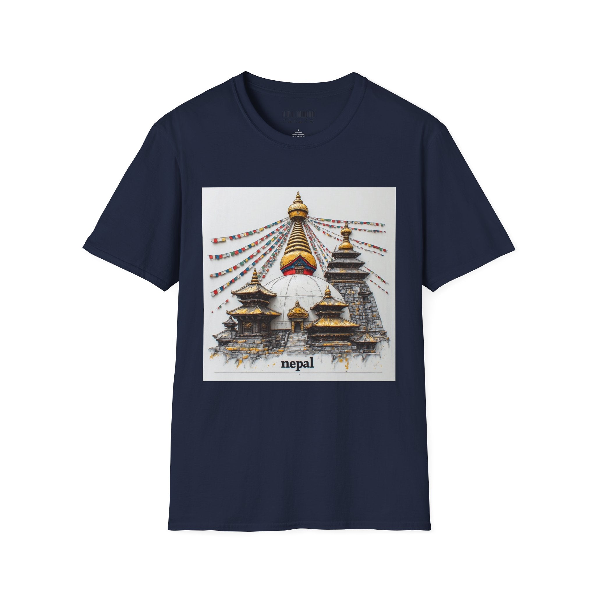 Nepal Temple Graphic T-Shirt — Boudhanath Stupa Prayer Flags Travel Tee
