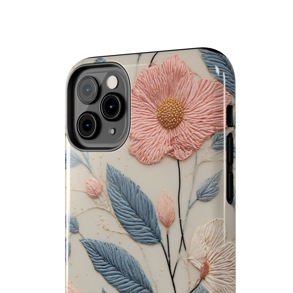 Floral Embroidered Tough Phone Case — Pink Blossom Protective Phone Cover