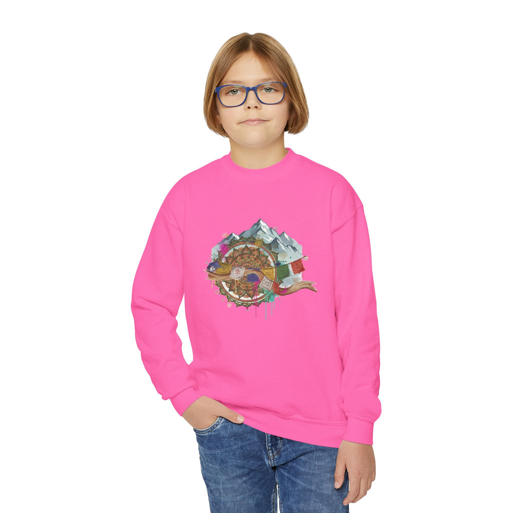 Youth Sweatshirt - Colorful Mountain Adventure Turtle Graphic Crewneck
