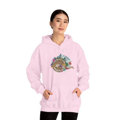 Adventure Landscape Hoodie — Cozy Mountain & Cabin Graphic Sweatshirt