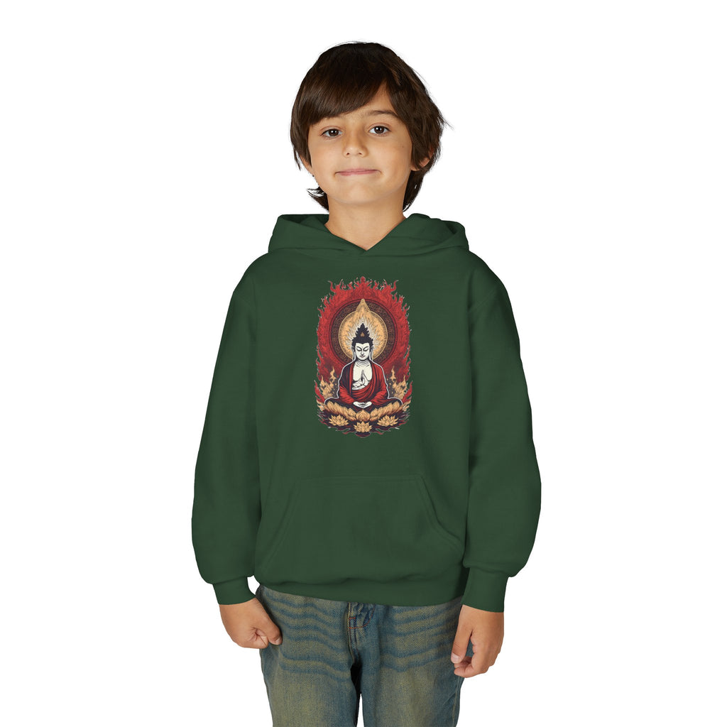 Buddha Flame Youth Hoodie — Meditative Lotus Buddha Graphic Sweatshirt