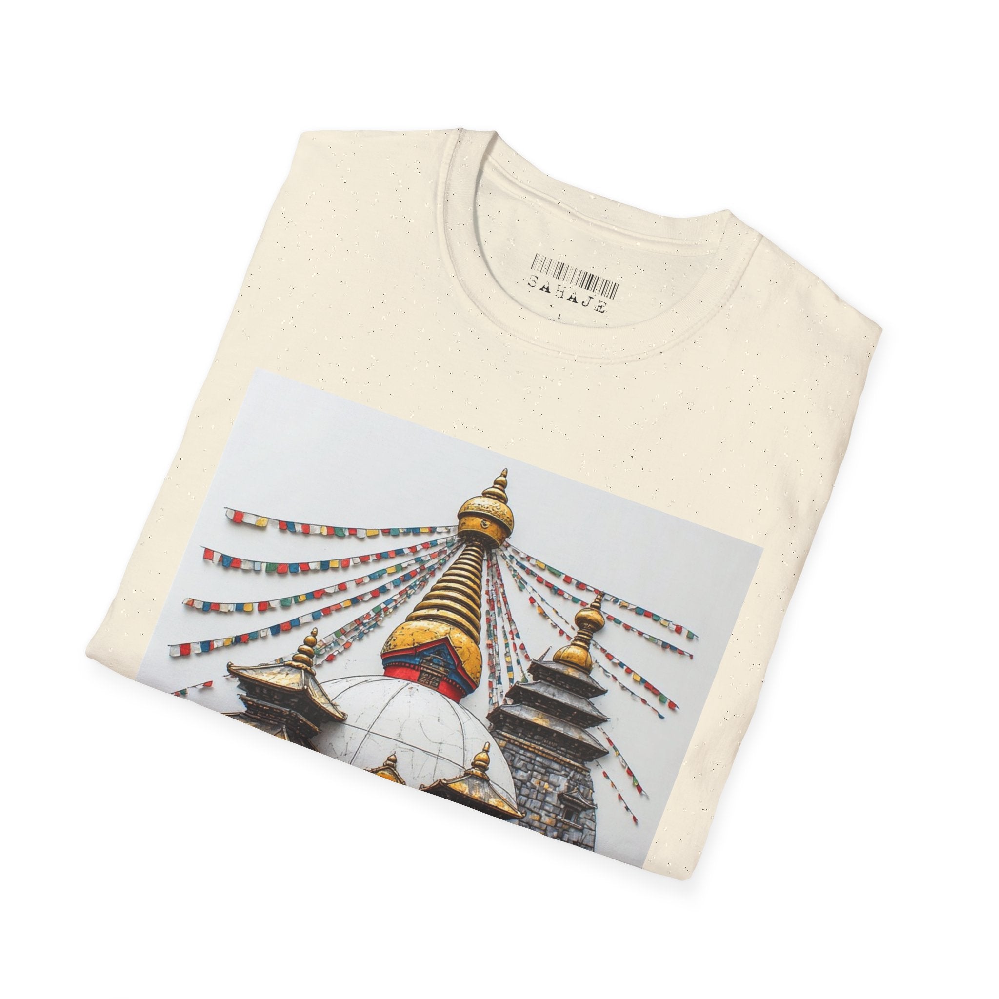 Nepal Temple Graphic T-Shirt — Boudhanath Stupa Prayer Flags Travel Tee