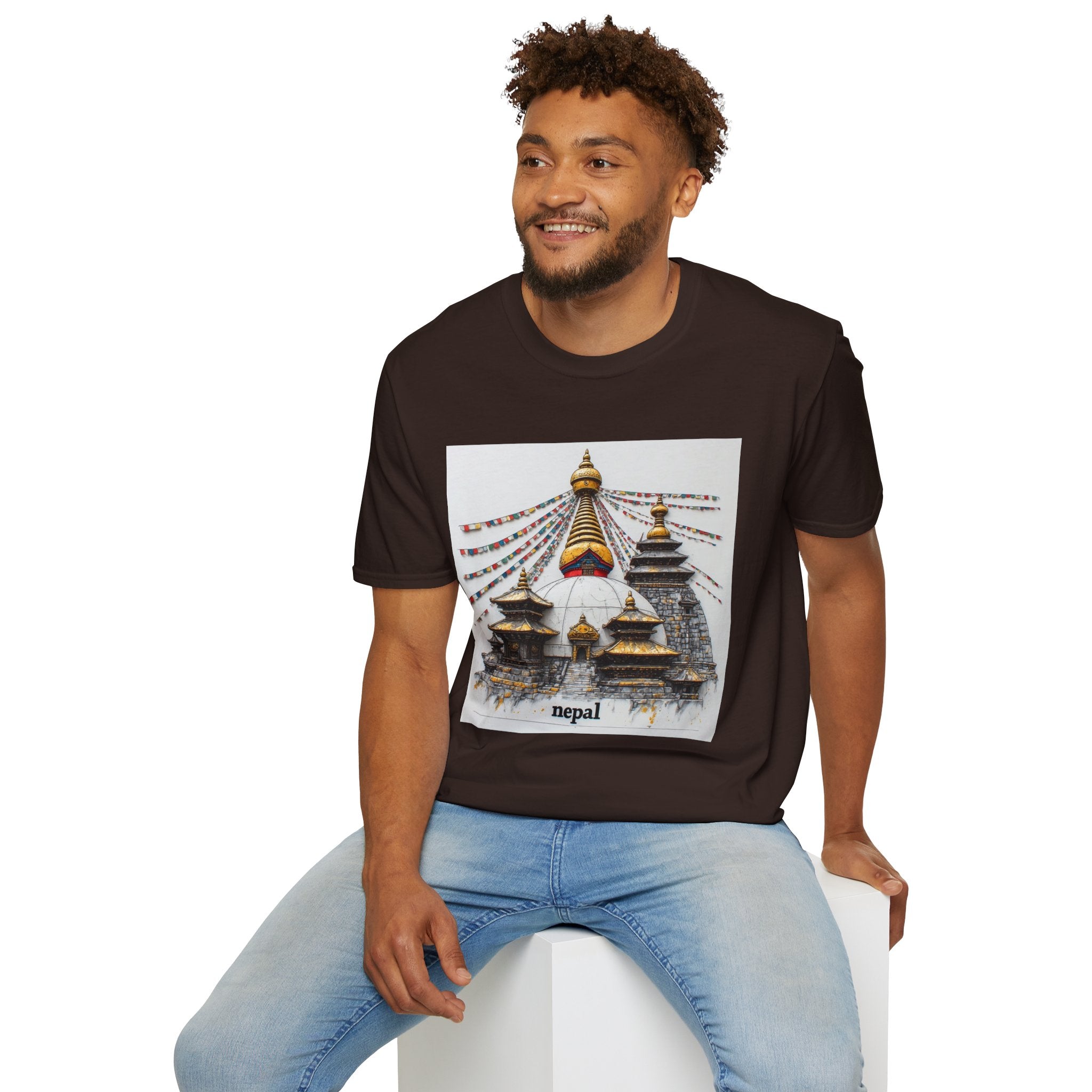Nepal Temple Graphic T-Shirt — Boudhanath Stupa Prayer Flags Travel Tee