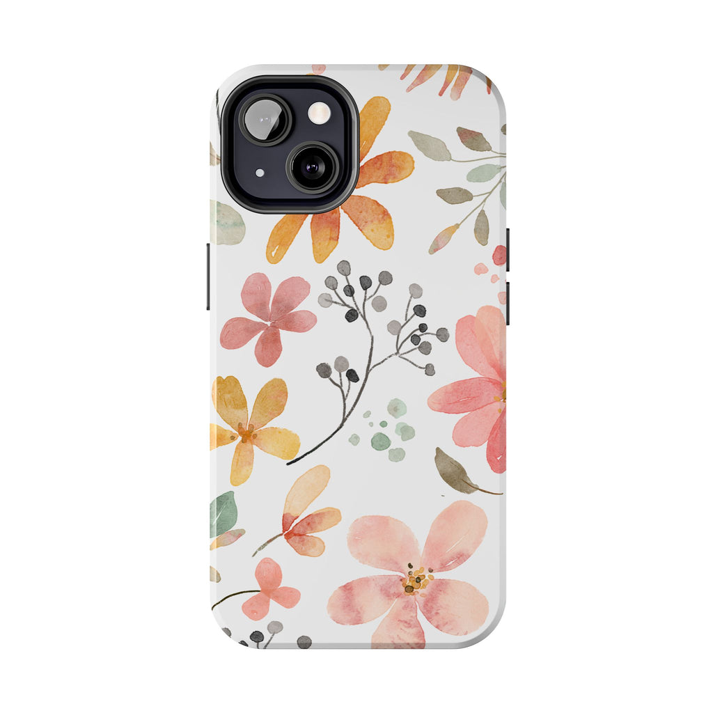 Floral Watercolor Tough Phone Case — Pink & Peach Botanical Protection