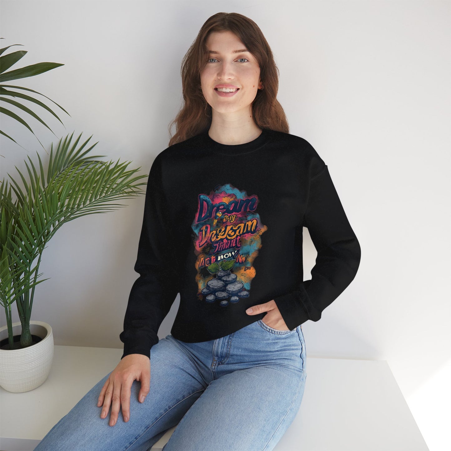 Dream Big Crewneck Sweatshirt — "Dream, Design, Draw" Inspirational Graphic