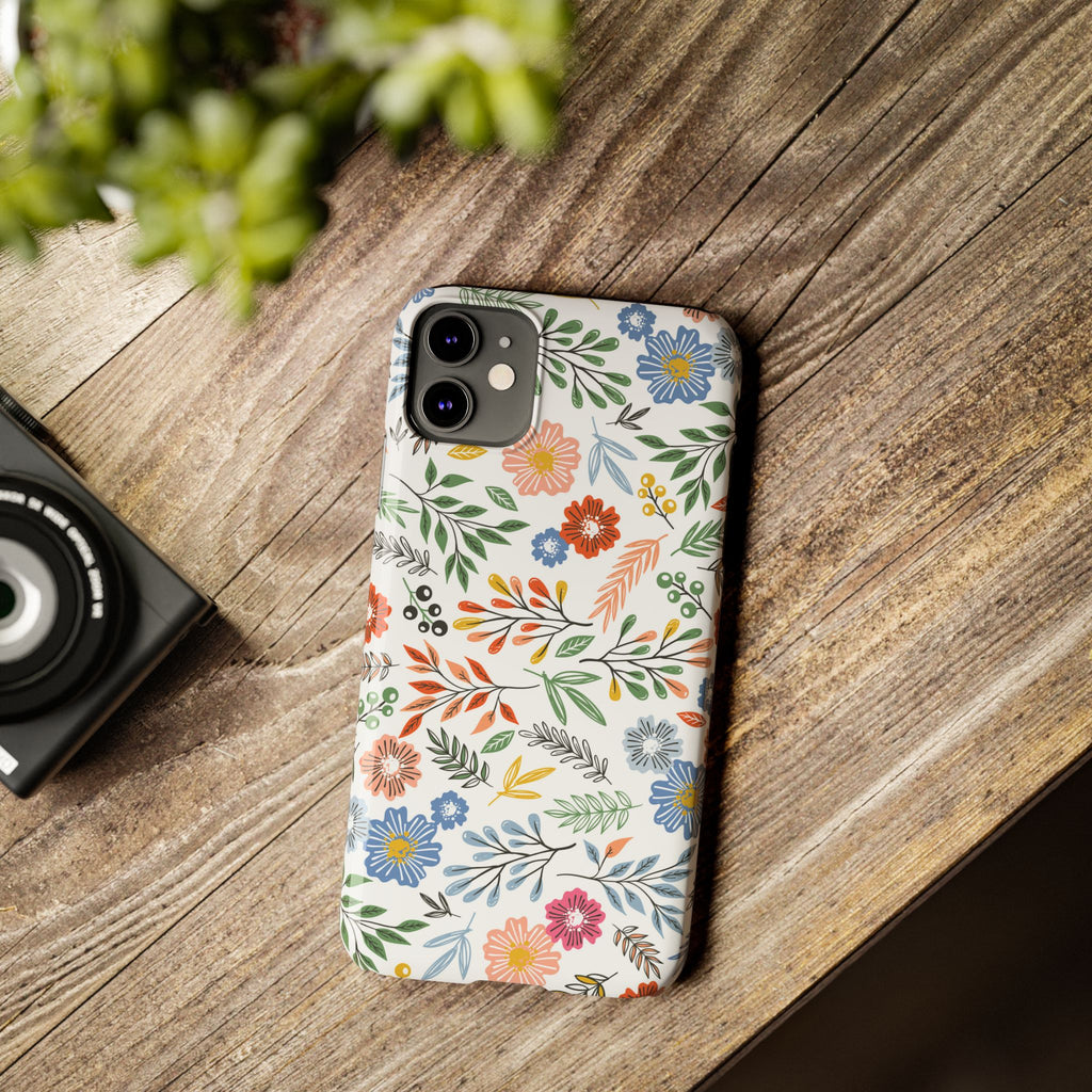 Slim Floral Phone Case — Colorful Hand-Drawn Wildflower Design