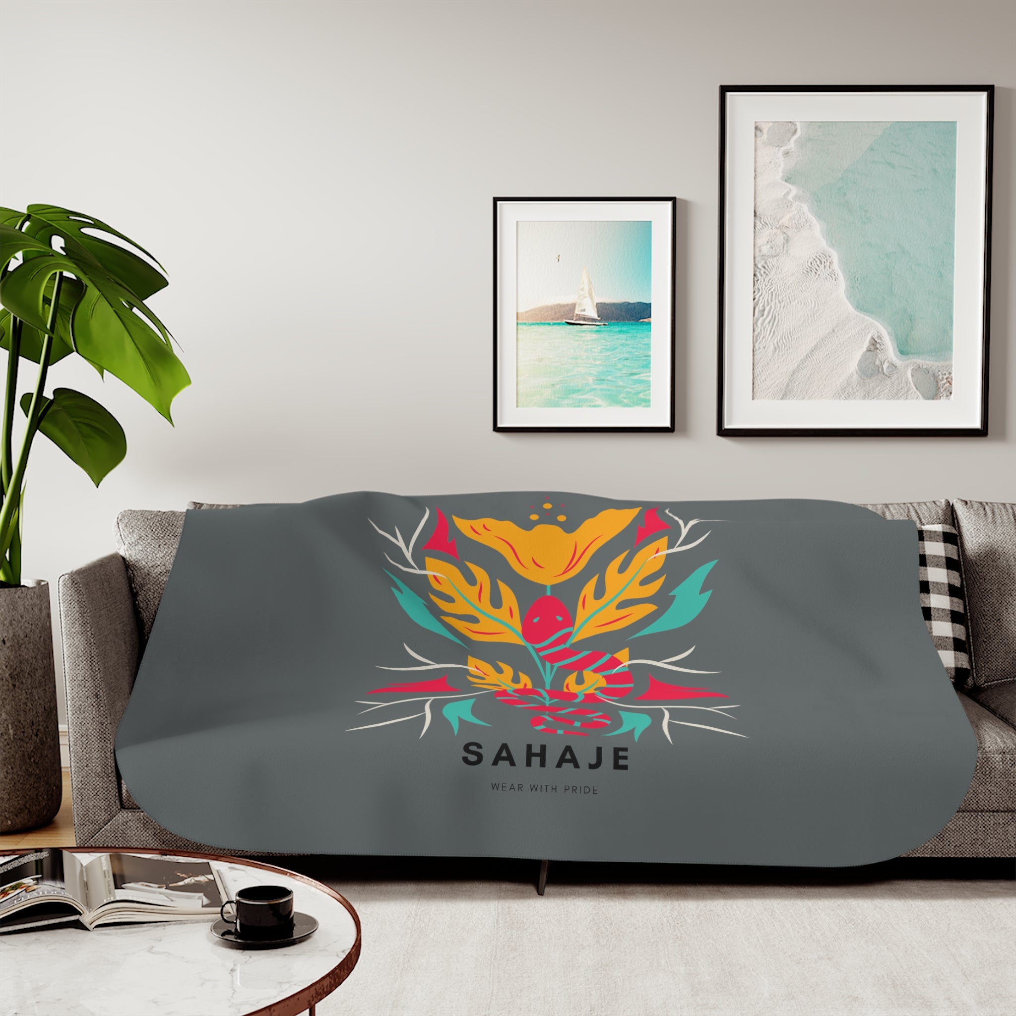 Sahaje Floral Snake Sherpa Blanket – Cozy Two-Tone Throw