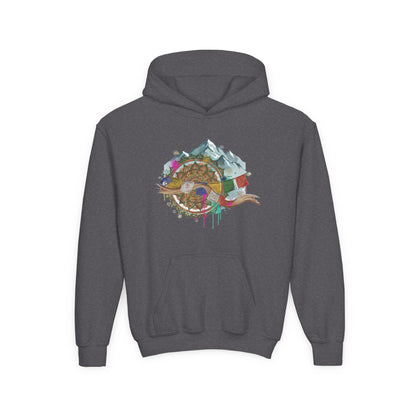 Youth Hoodie — Colorful Mountain Adventure Graphic