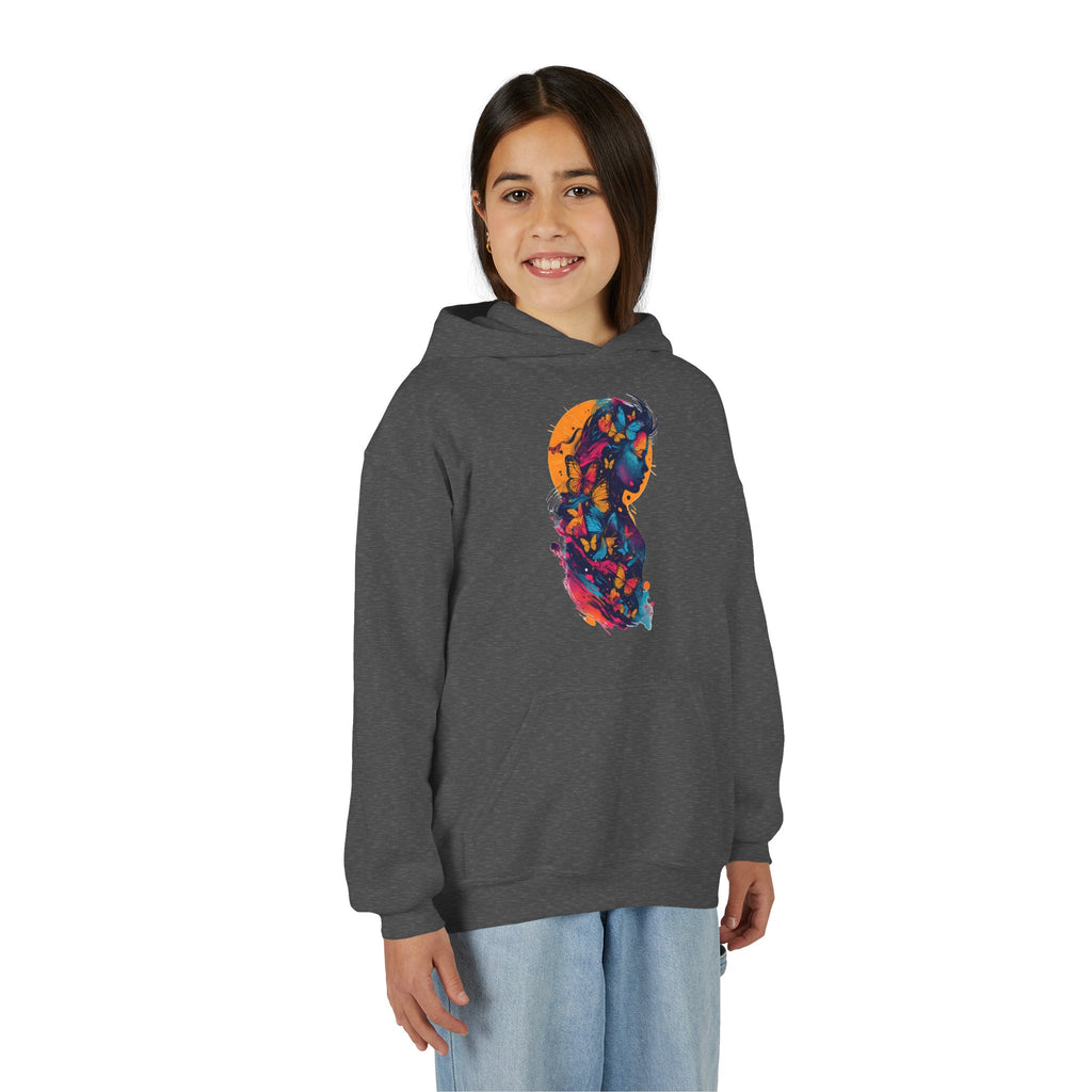 Youth Hoodie — Colorful Butterfly Silhouette Kids Pullover