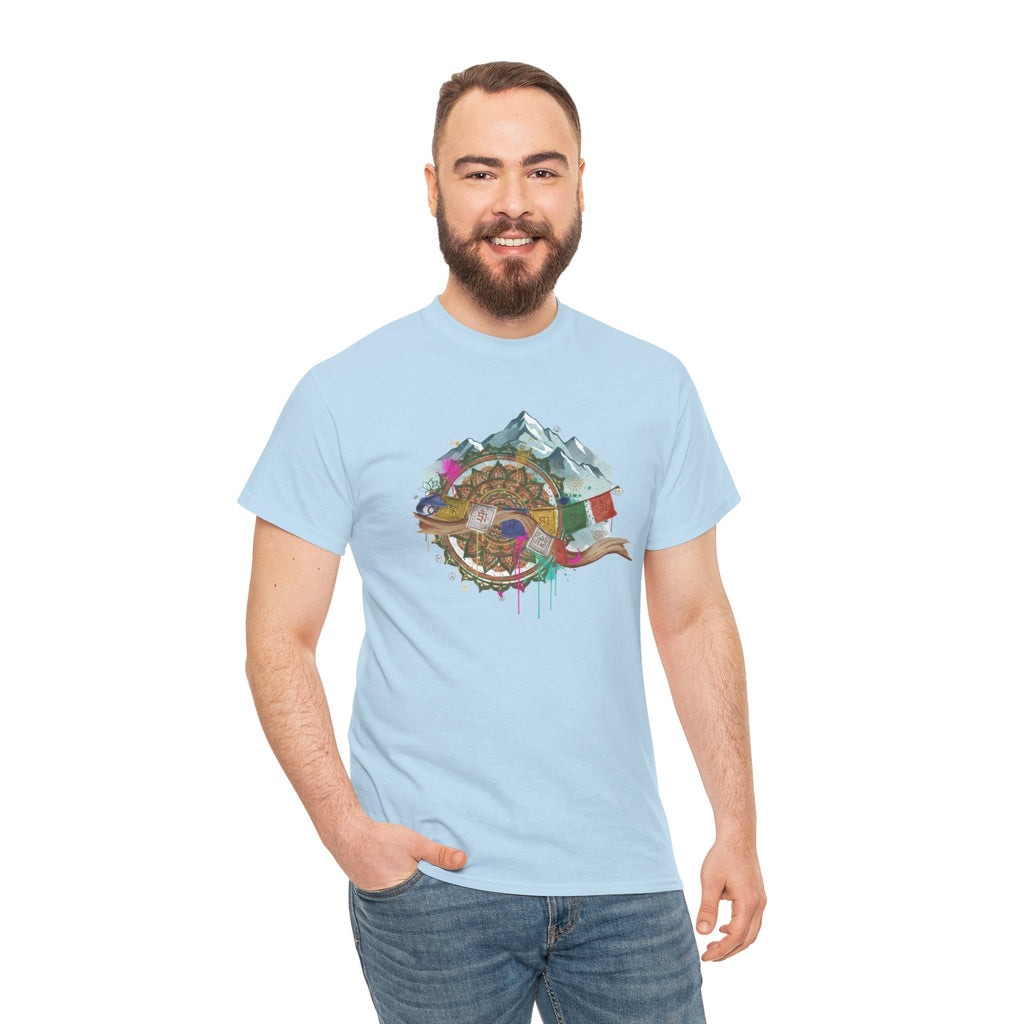 Adventure Compass Graphic Tee — Mountain, Globe & Flag Illustration