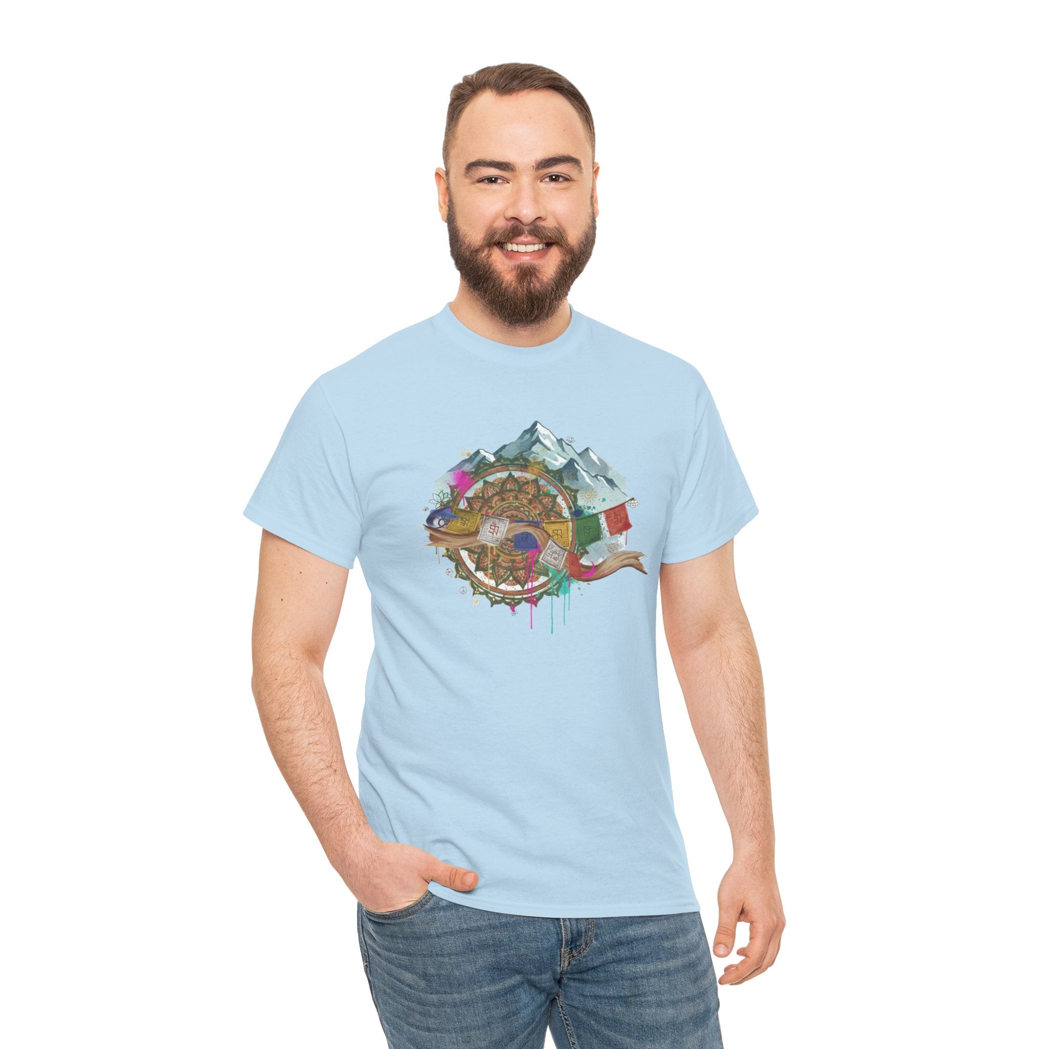 Adventure Compass Graphic Tee — Mountain, Globe & Flag Illustration