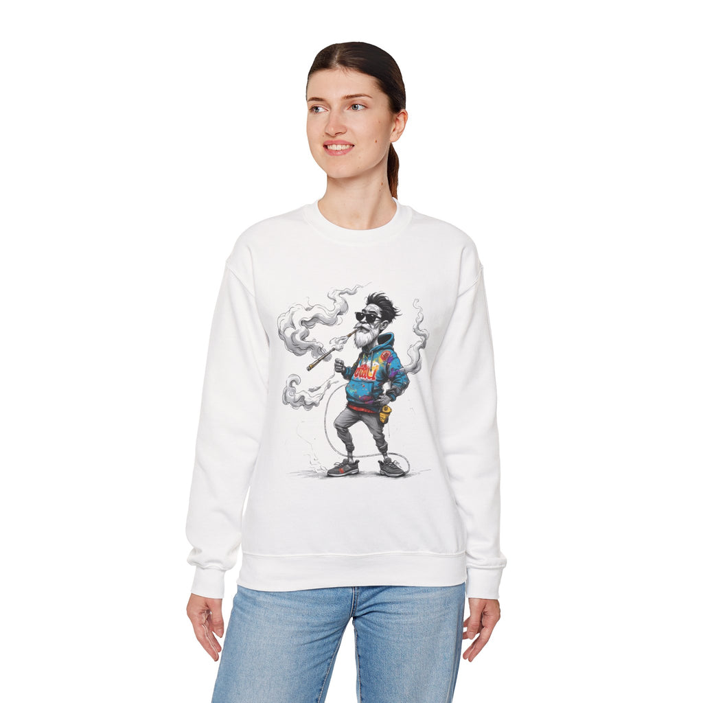 Crewneck Sweatshirt - Retro Cool Grandpa Smoking Pipe Illustration