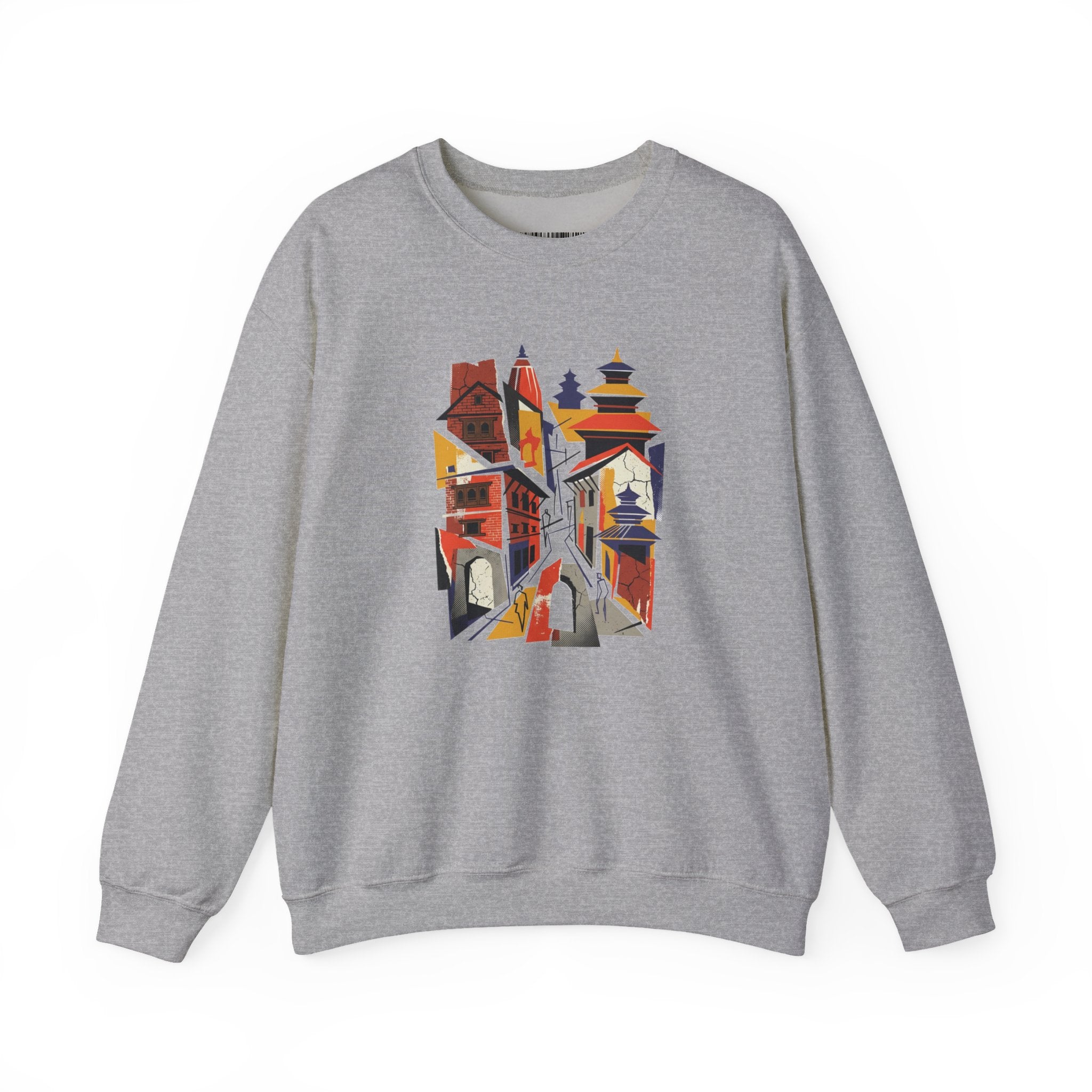 Architectural Cityscape Crewneck Sweatshirt — Abstract Urban Alley Art