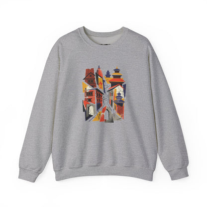 Architectural Cityscape Crewneck Sweatshirt — Abstract Urban Alley Art