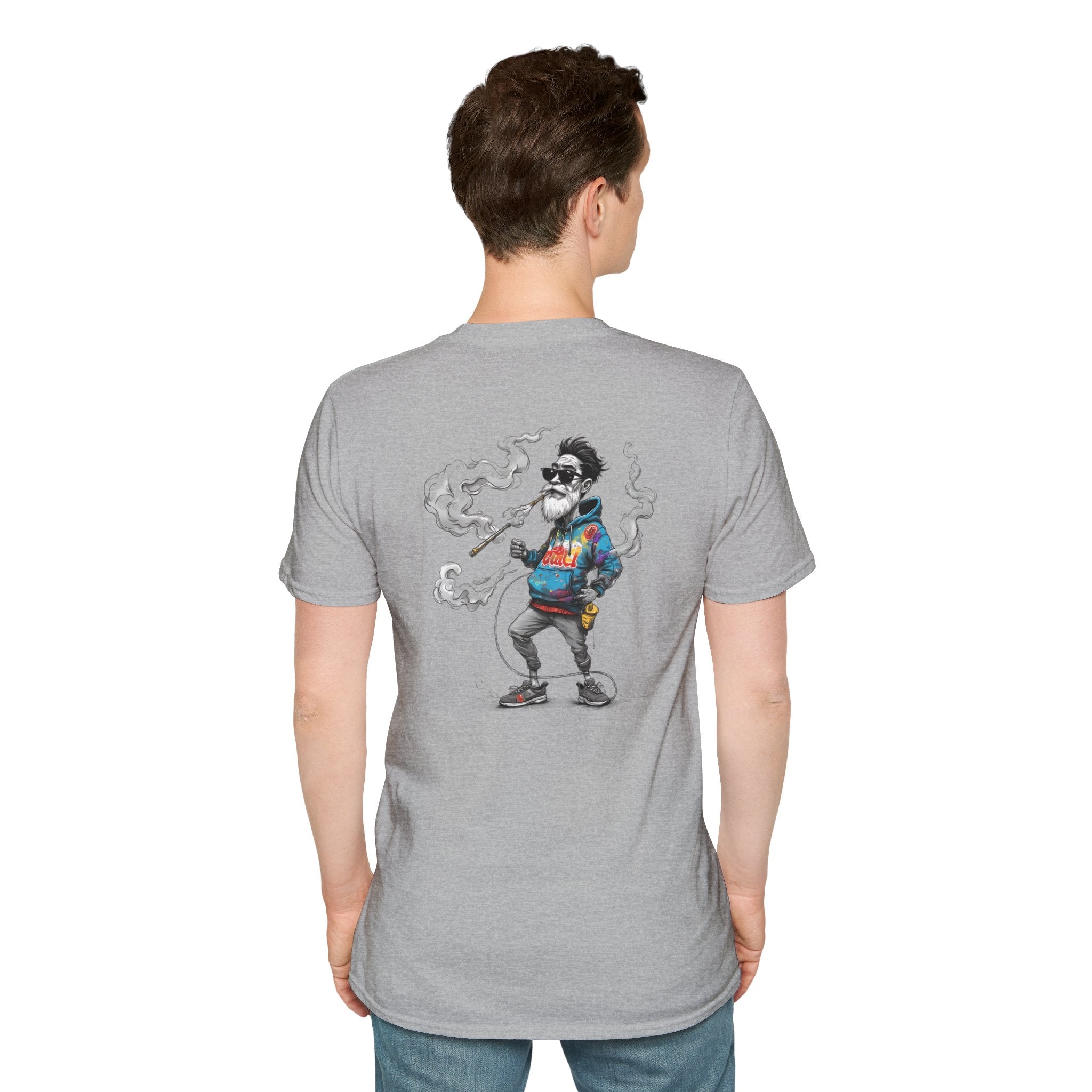 Cartoon T-Shirt – Funny Old Man Smoking Street Graphic Tee, Anti-Smoking Awareness Shirt