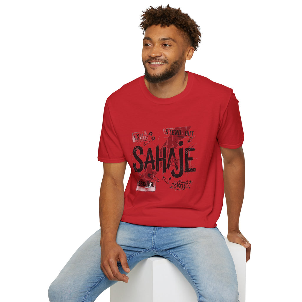 Sahajé Graphic T-Shirt — Bold Streetwear Tee with Red Slash Design