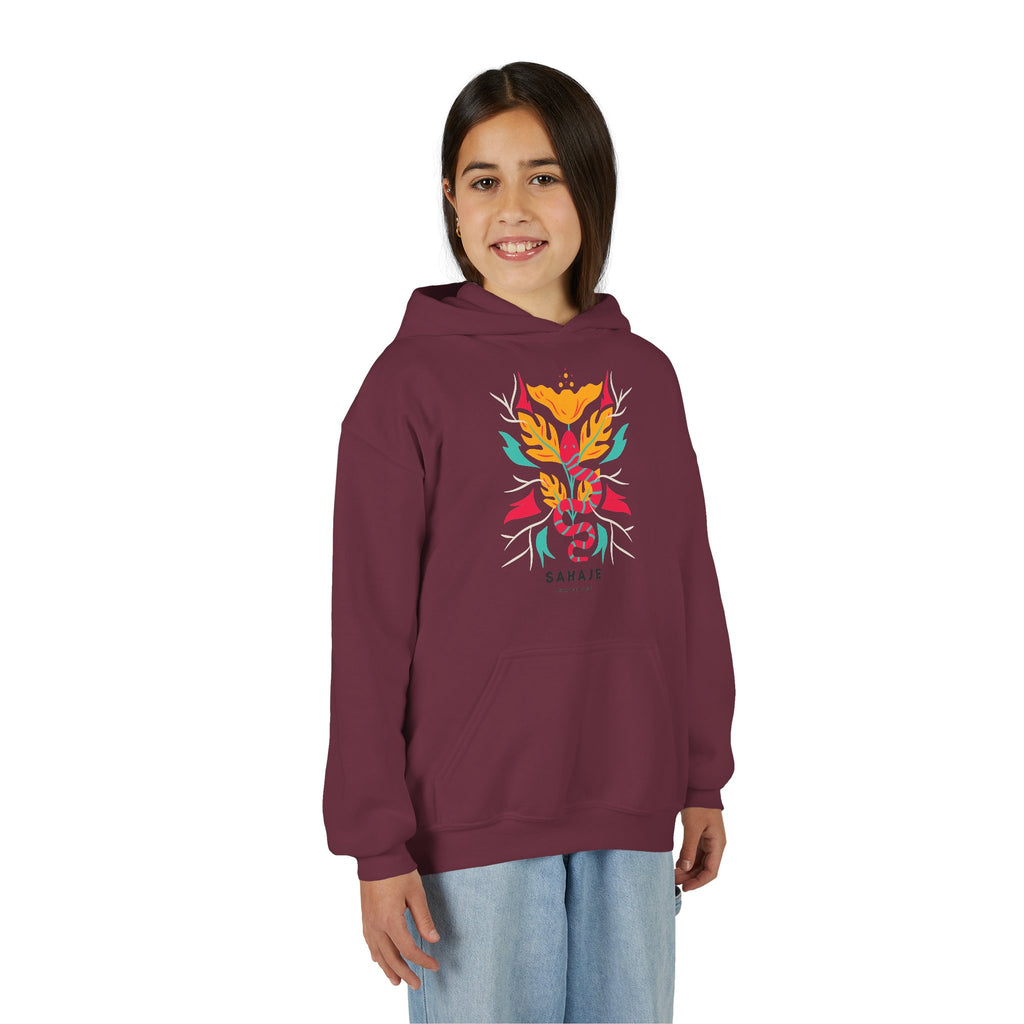 Youth Hoodie — Colorful Sahaja Floral Serpent Design