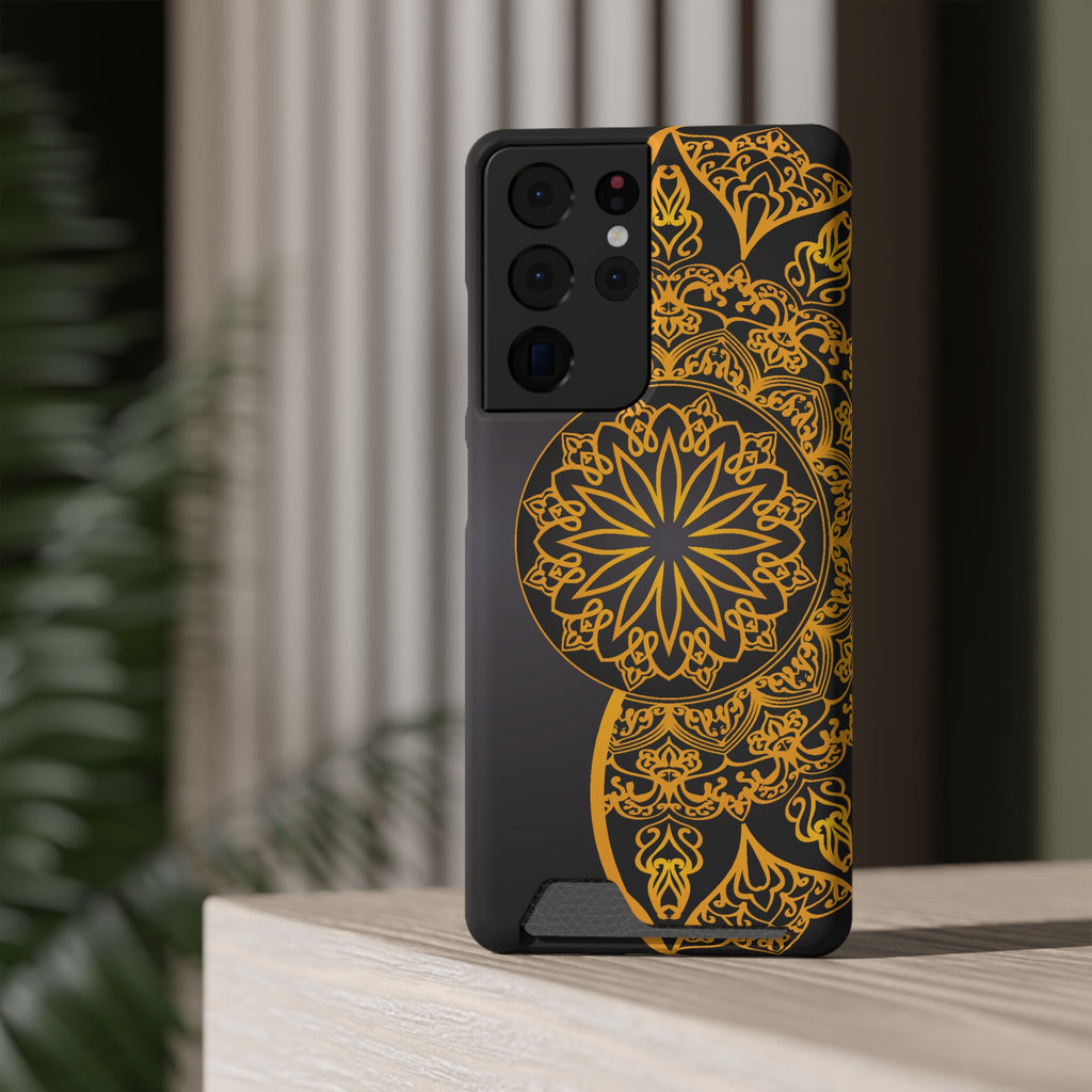 Elegant Mandala Phone Case With Card Holder, Boho Chic Gift, Smartphone Protector, Functional Accessory, Stylish Tech Decor