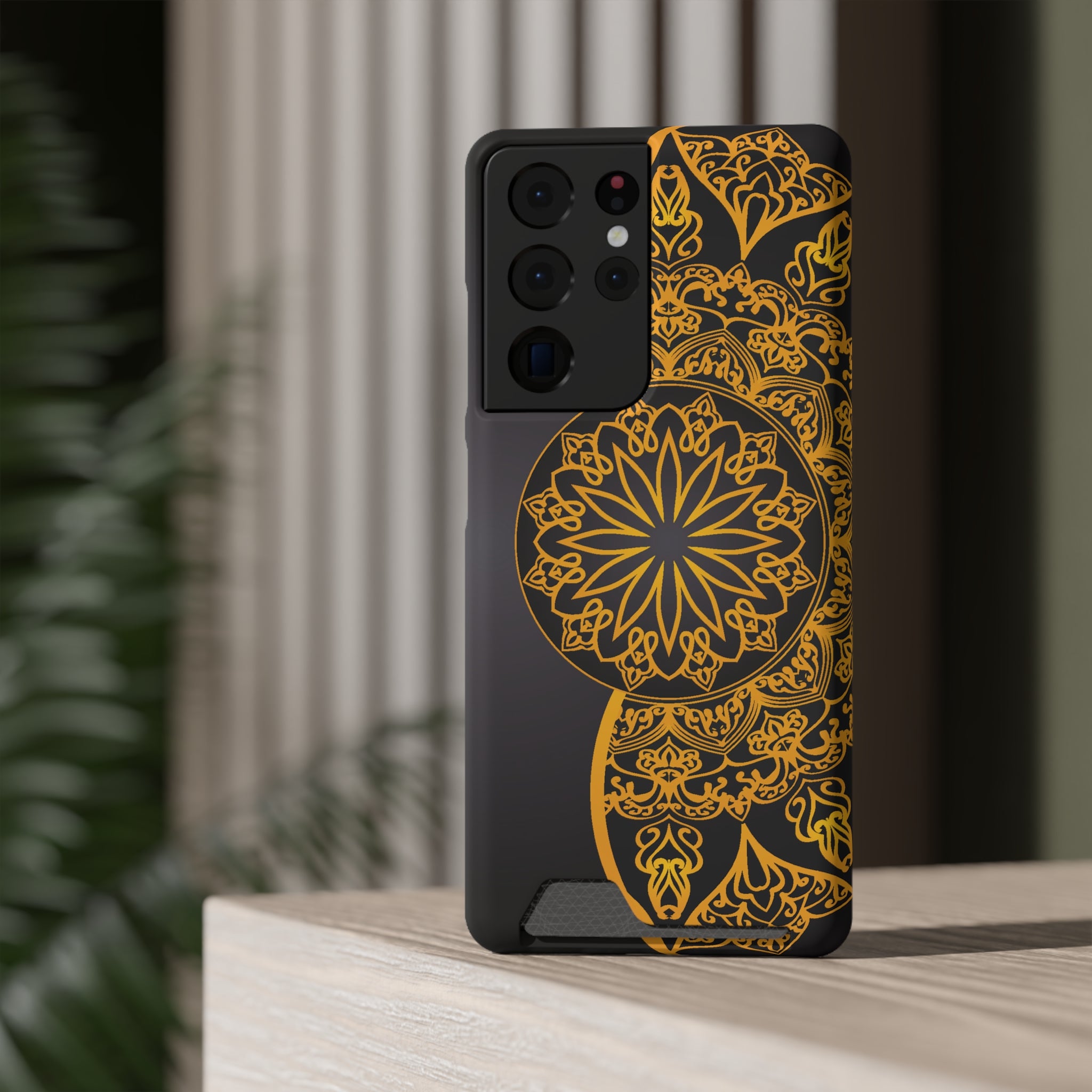 Elegant Mandala Phone Case With Card Holder, Boho Chic Gift, Smartphone Protector, Functional Accessory, Stylish Tech Decor