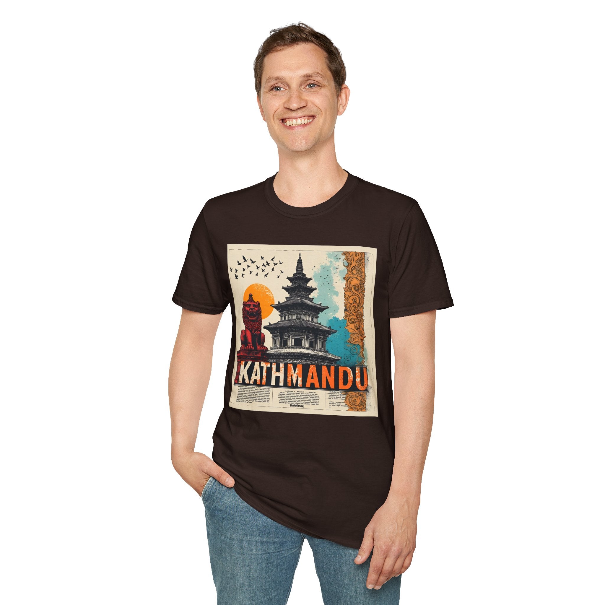 Kathmandu Vintage Travel T-Shirt – Retro Nepal Skyline Graphic Tee, Cultural Tourism Design