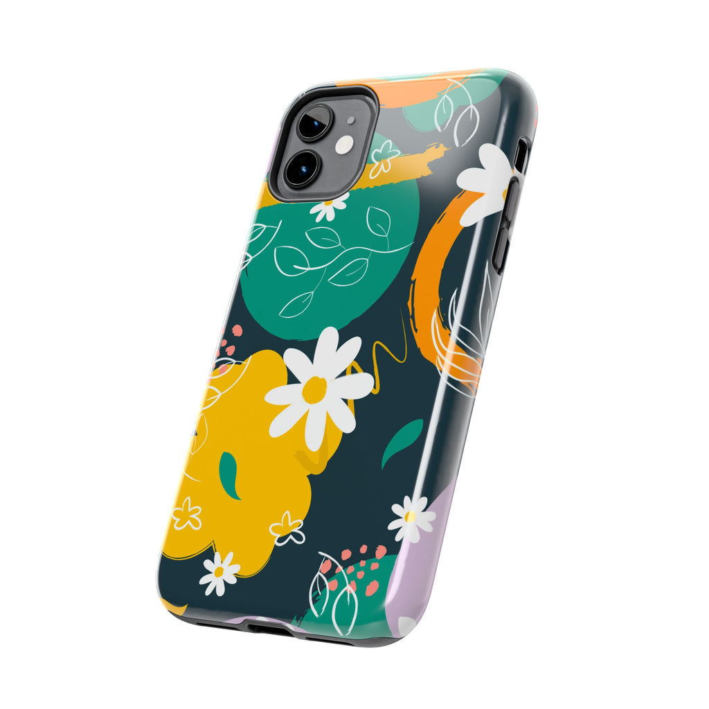 Floral Abstract Tough Phone Case — Colorful Daisies & Brushstroke Design