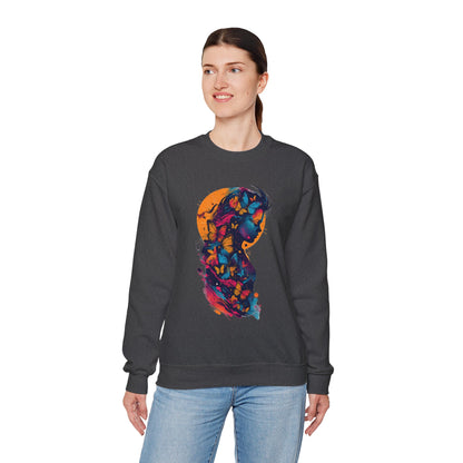 Butterfly Silhouette Crewneck Sweatshirt — Colorful Butterfly Profile Graphic