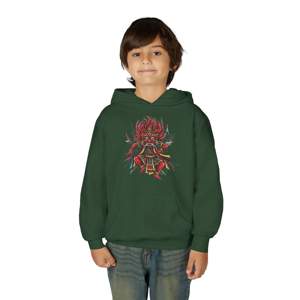 Youth Hoodie — Colorful Mythical Demon Mask Graphic