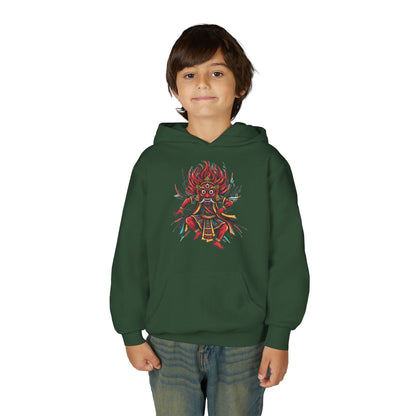 Youth Hoodie — Colorful Mythical Demon Mask Graphic