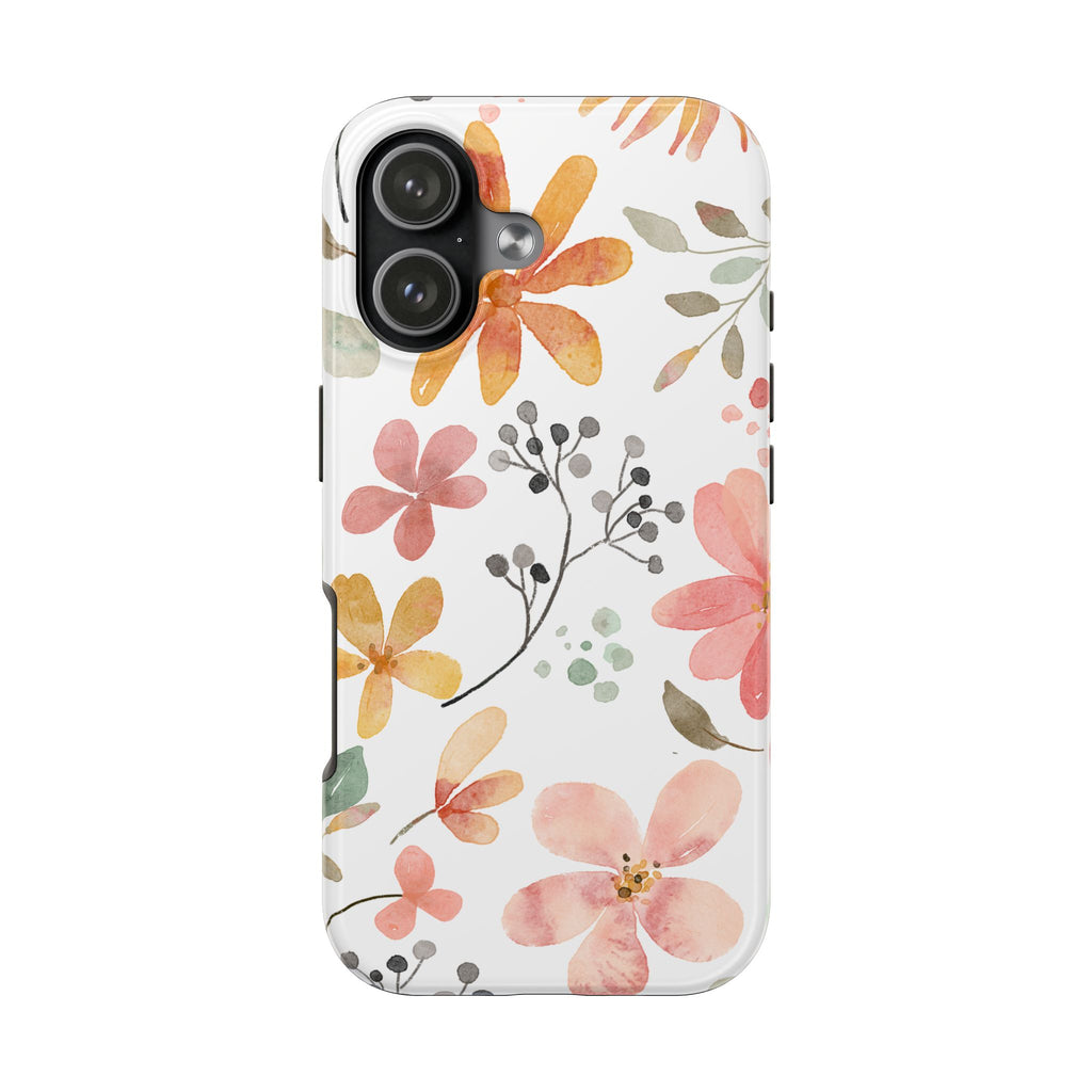 Floral Watercolor Tough Phone Case — Pink & Peach Botanical Protection