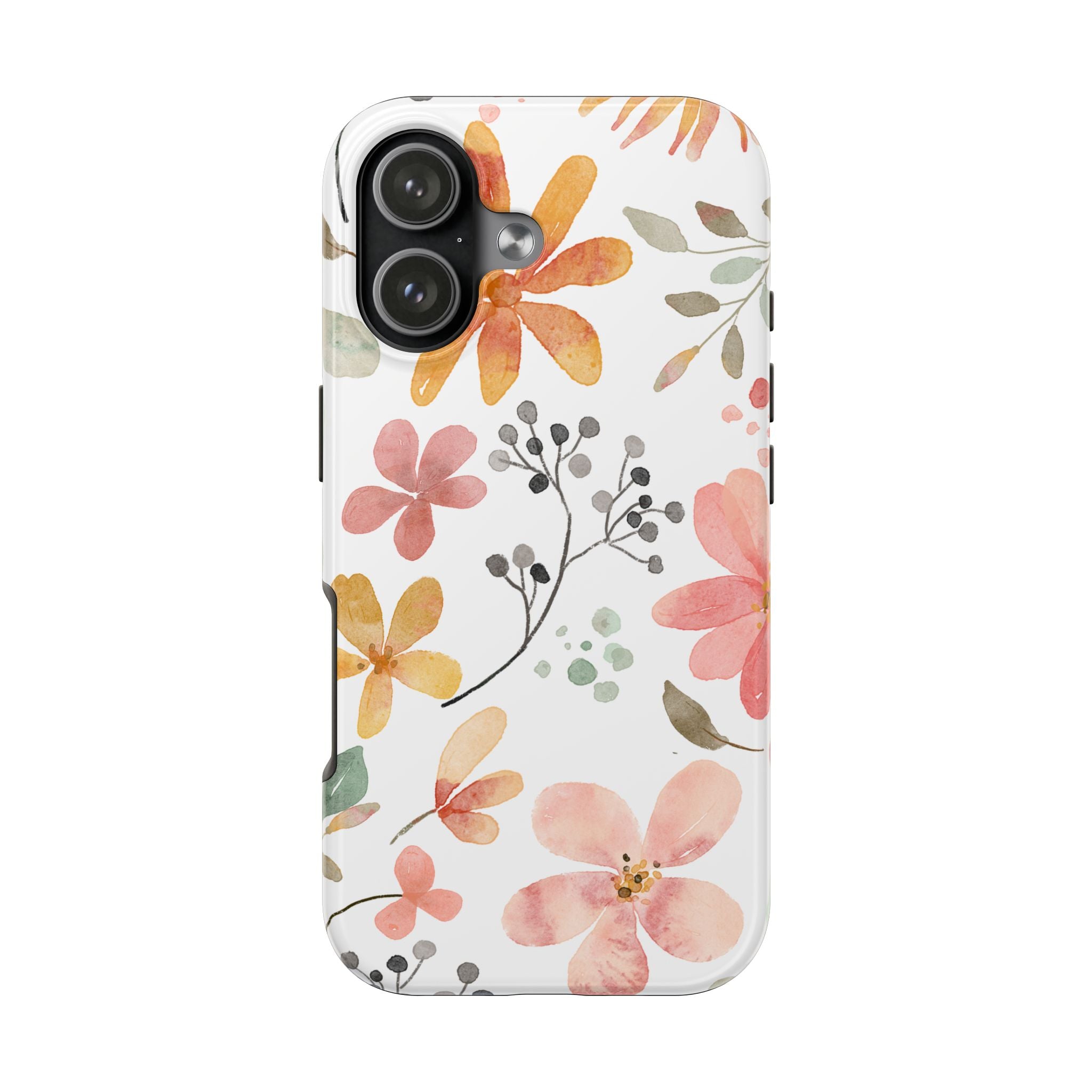 Floral Watercolor Tough Phone Case — Pink & Peach Botanical Protection