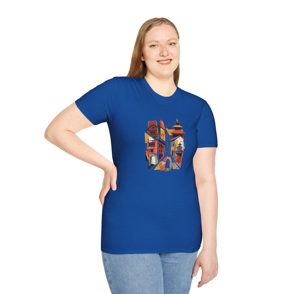Cityscape Art Tee — Abstract Urban Alley Illustration T-Shirt