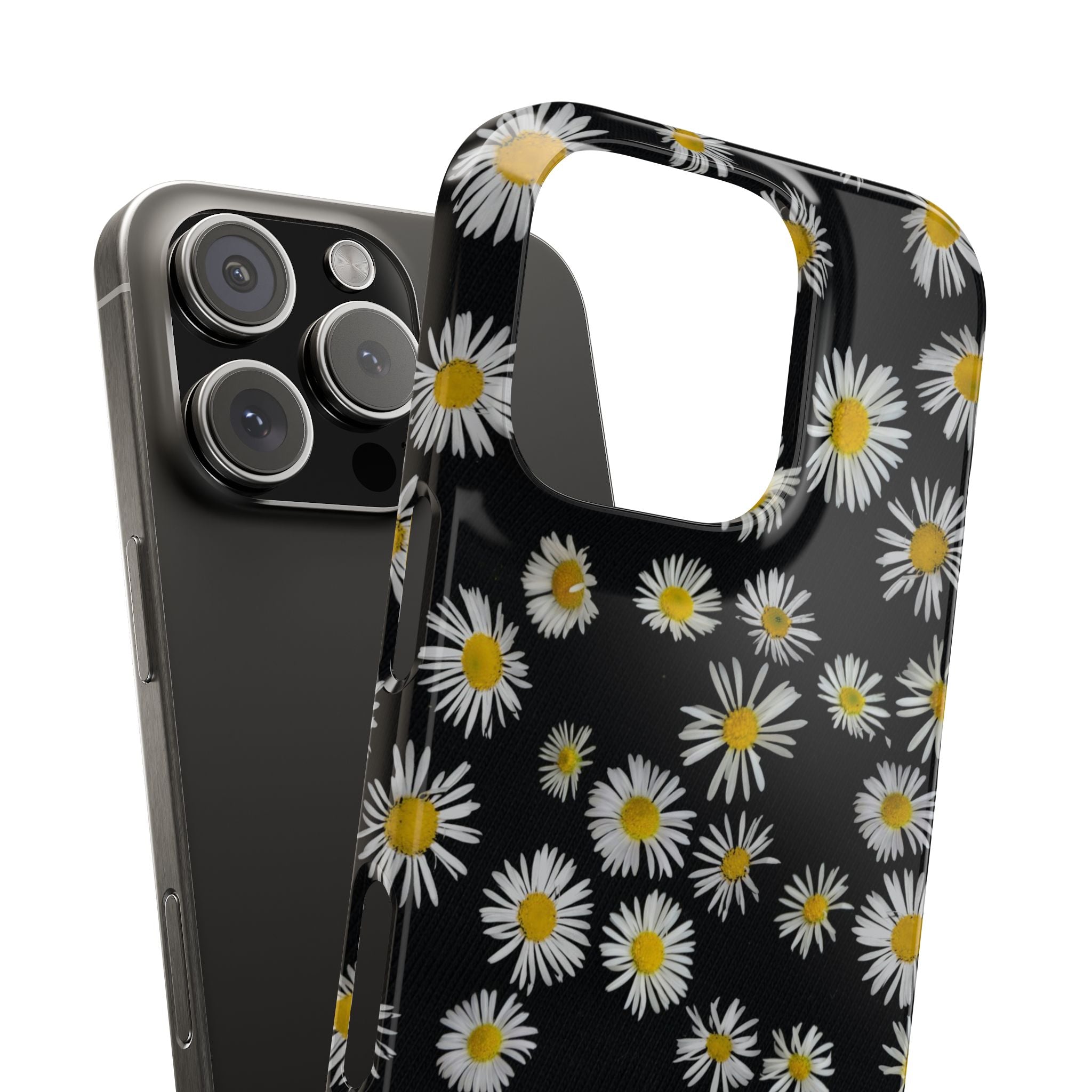 Daisy Pattern Slim Phone Case — Black Background Floral iPhone Case