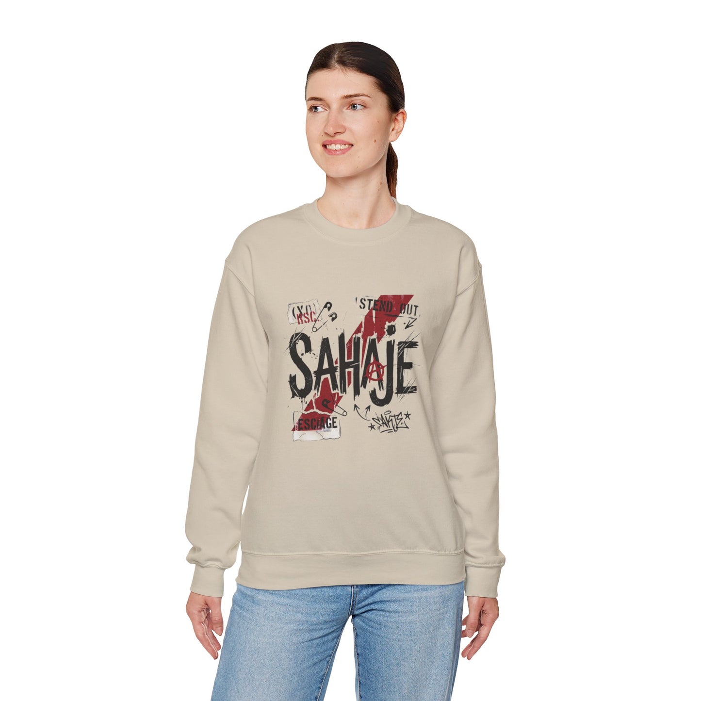 Sahaje Graphic Crewneck Sweatshirt – Streetwear Logo Pullover