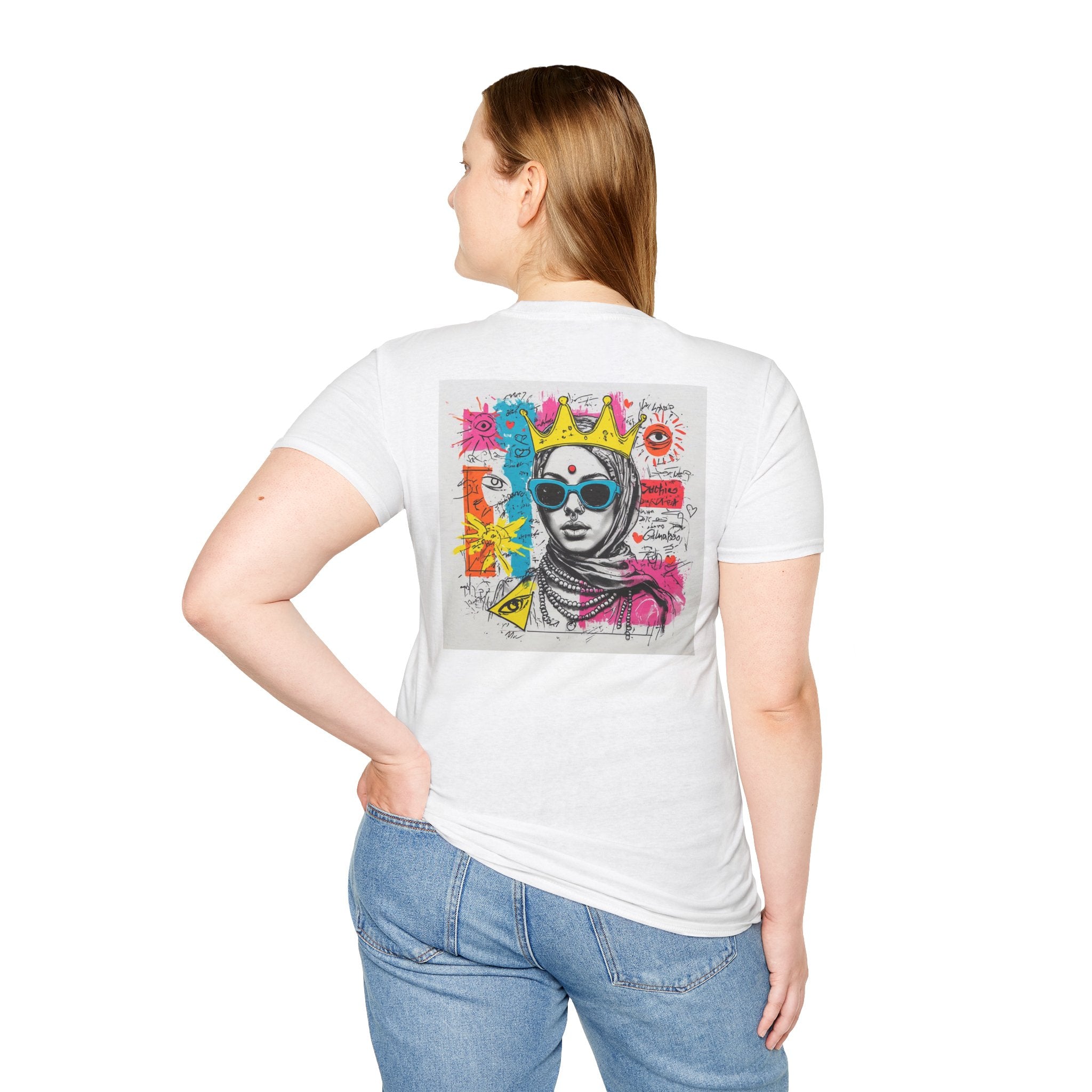 Street Art Portrait T-Shirt — Colorful Crowned Woman Graphic Tee
