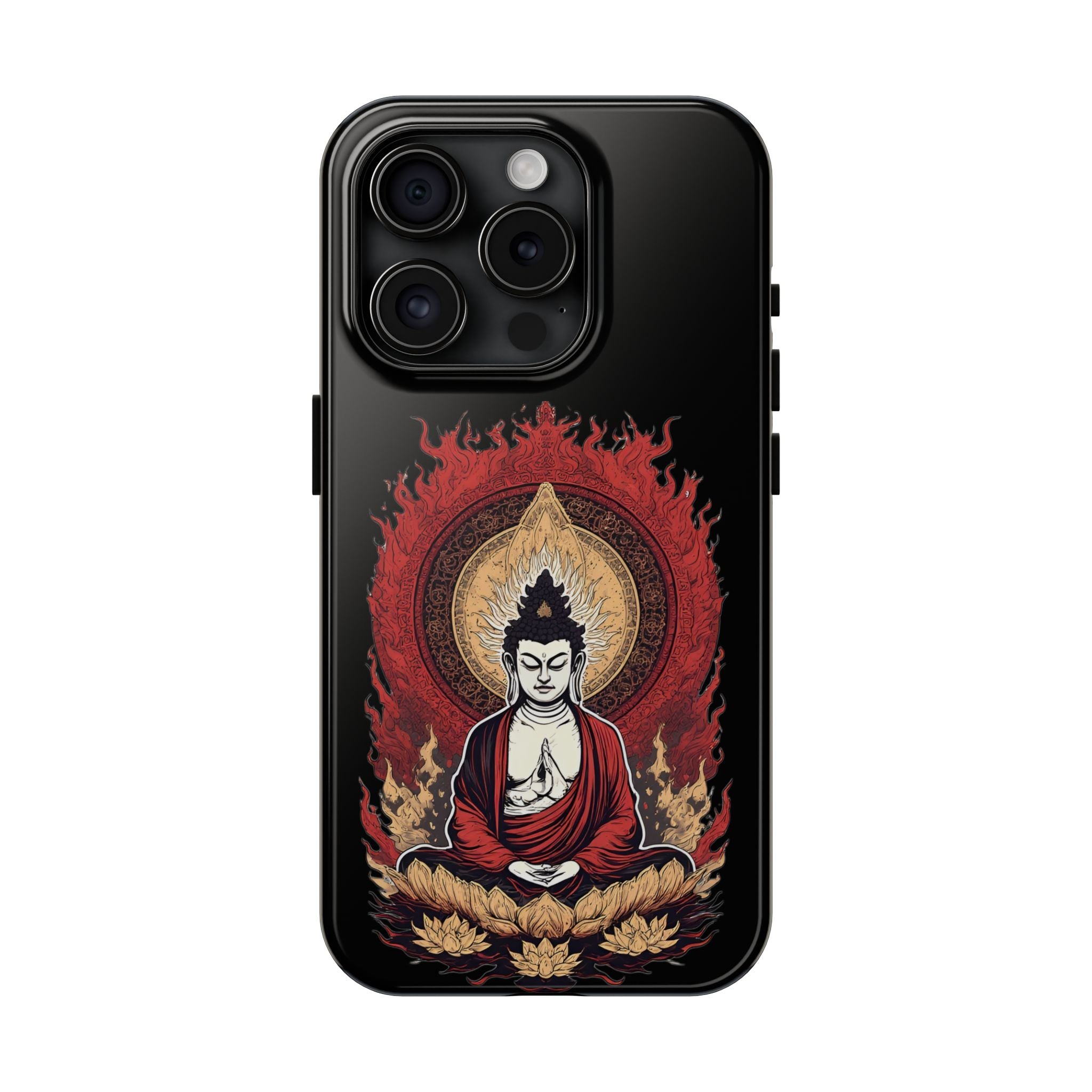 Buddha Meditation Tough Phone Case — Flame Halo Lotus Spiritual Protective Cover