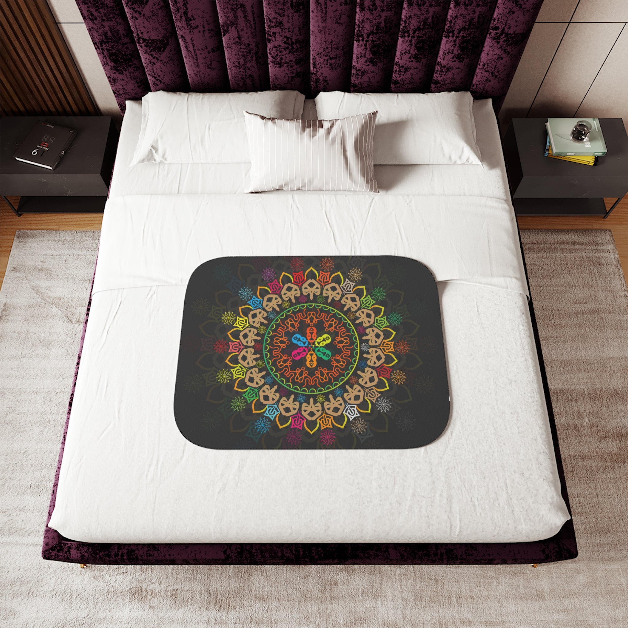 Boho Mandala Sherpa Blanket — Reversible Two‑Tone Cozy Throw