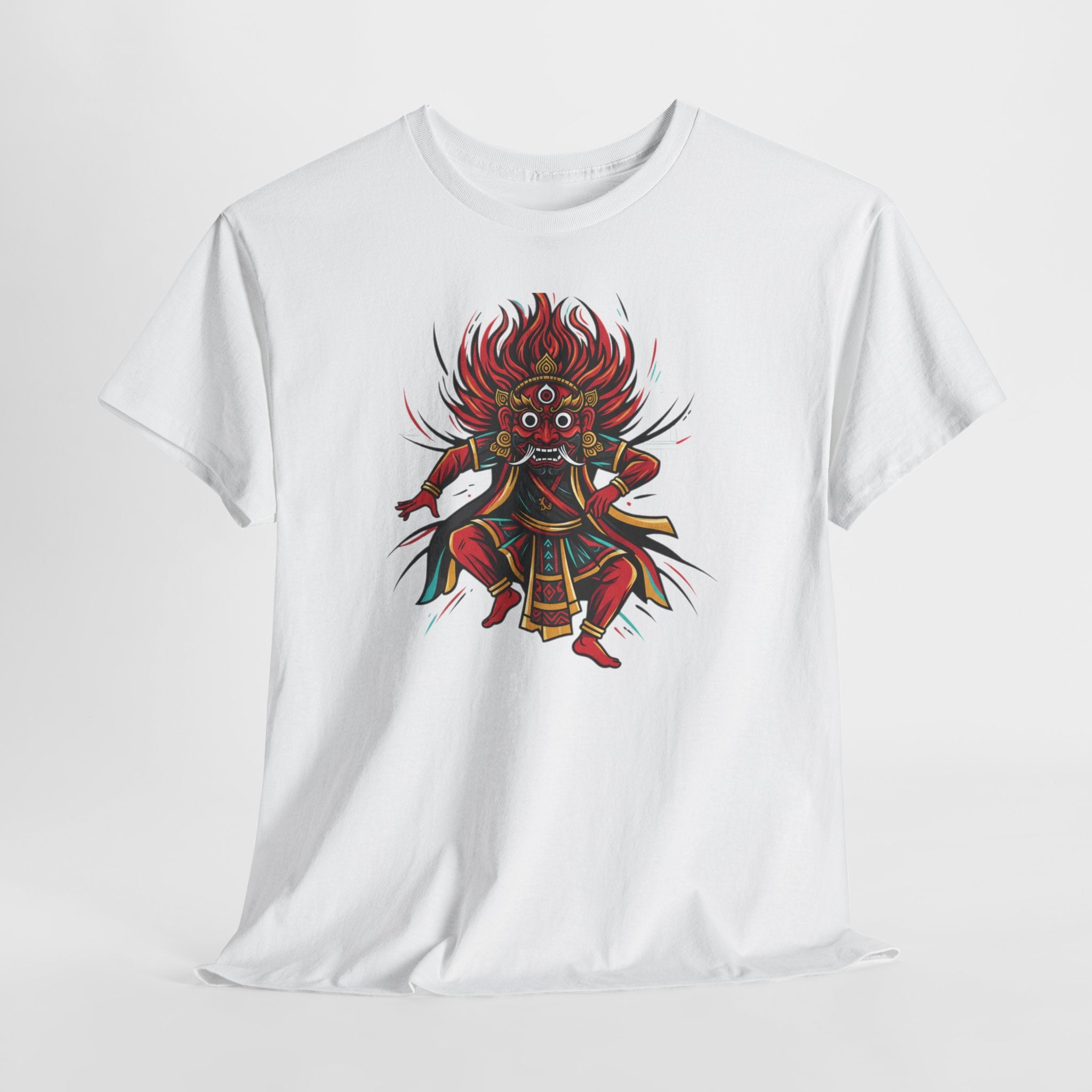 T-Shirt — Fierce Red Oni Demon Graphic Tee (Mythic Japanese Mask Design)