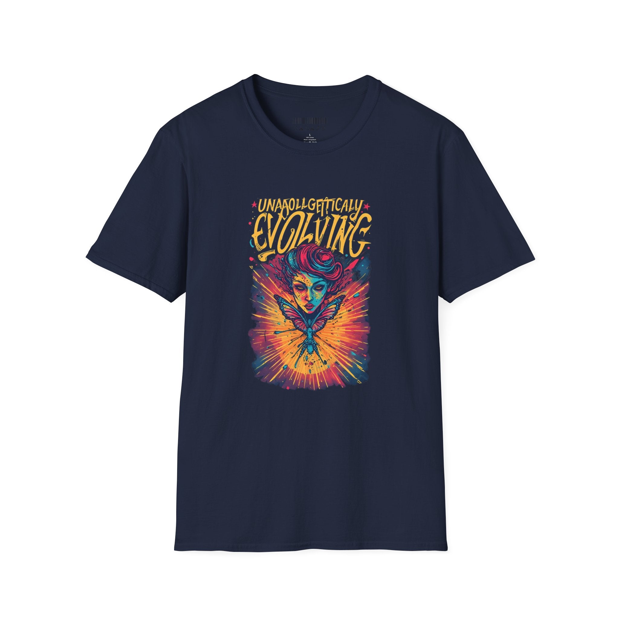 Unapologetically Evolving T-Shirt — Vibrant Butterfly Woman Graphic Tee