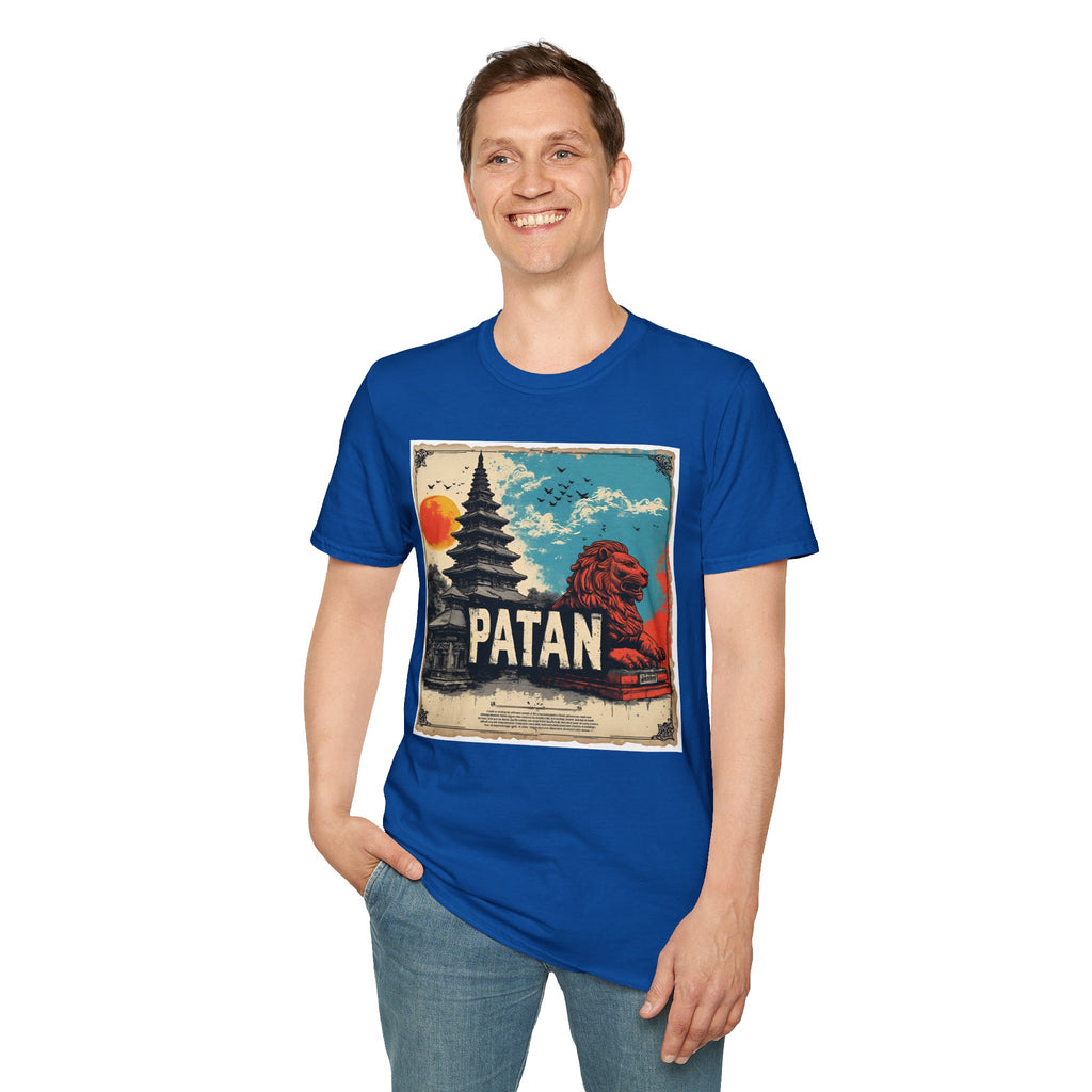Patan City T-Shirt – Temple & Lion Graphic Tee, Nepali Cultural Heritage Design