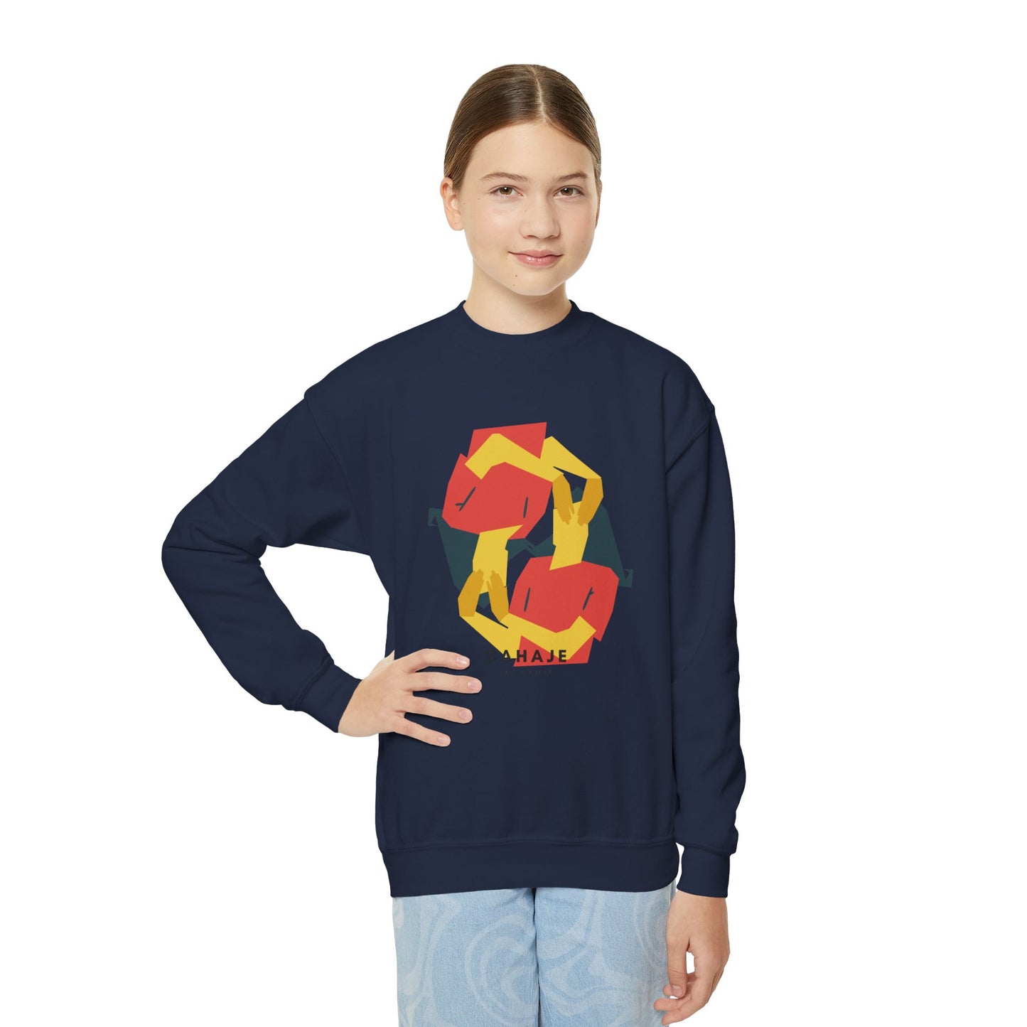 Abstract Geometric Crewneck Sweatshirt — Modern Colorblock Youth Pullover