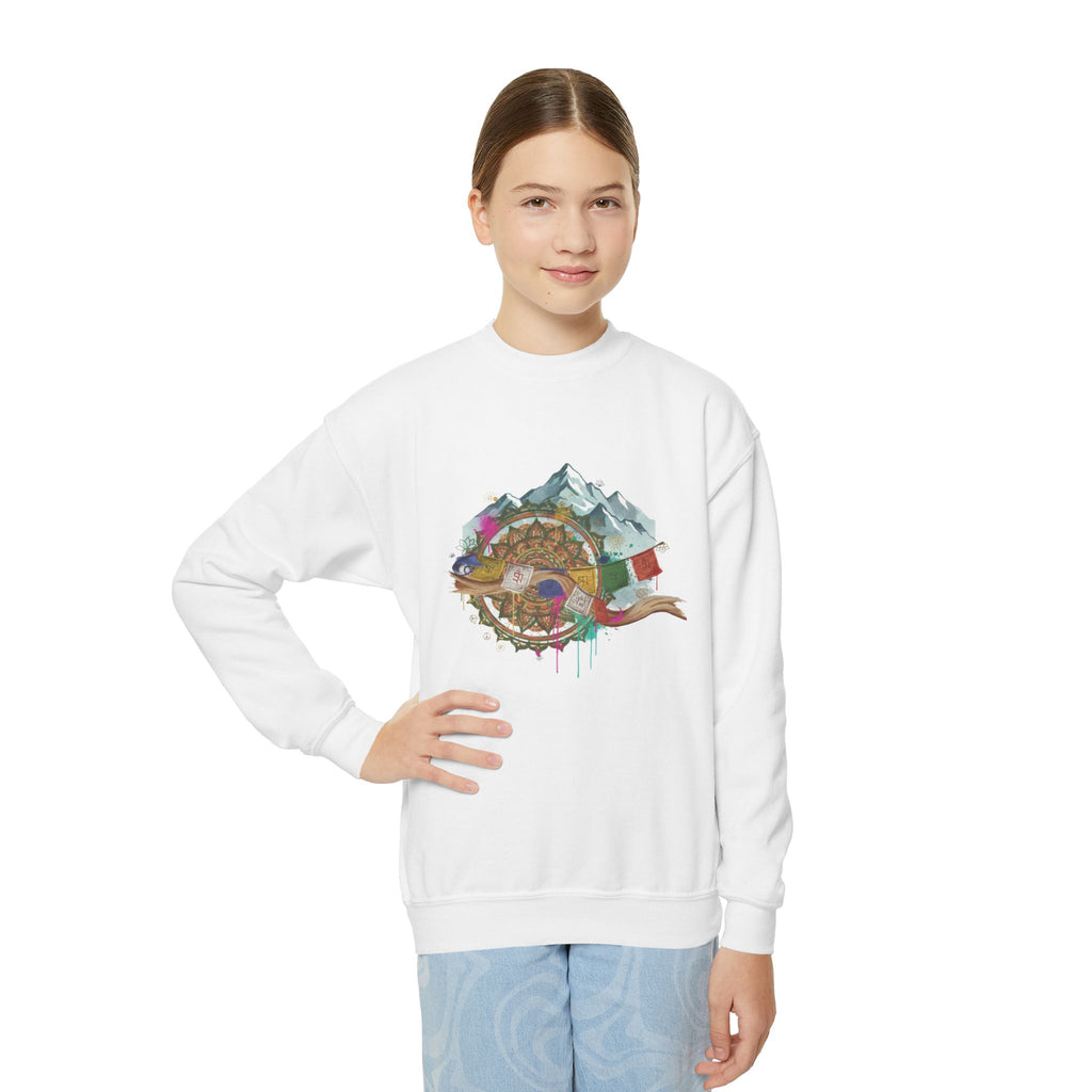 Youth Sweatshirt - Colorful Mountain Adventure Turtle Graphic Crewneck