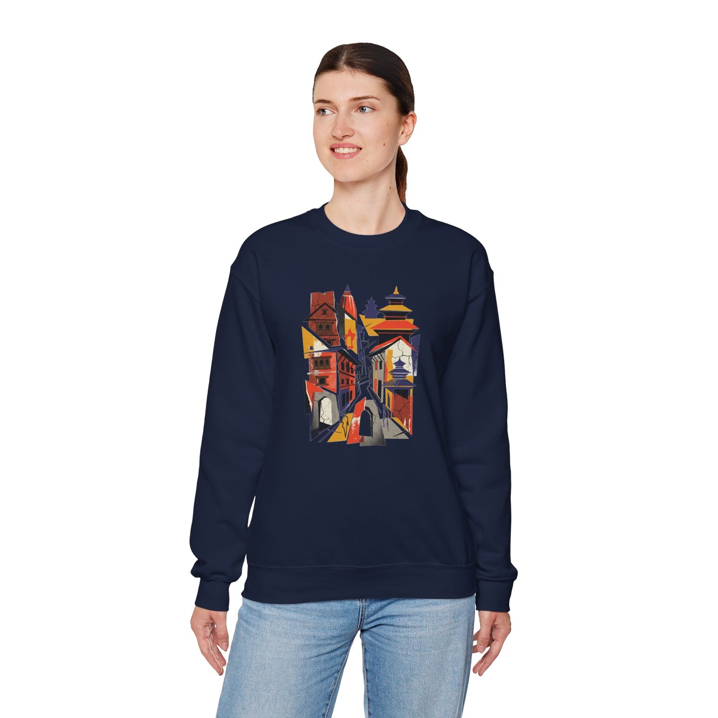 Crewneck Sweatshirt — Abstract Cityscape Graphic (Colorful Architectural Illustration)