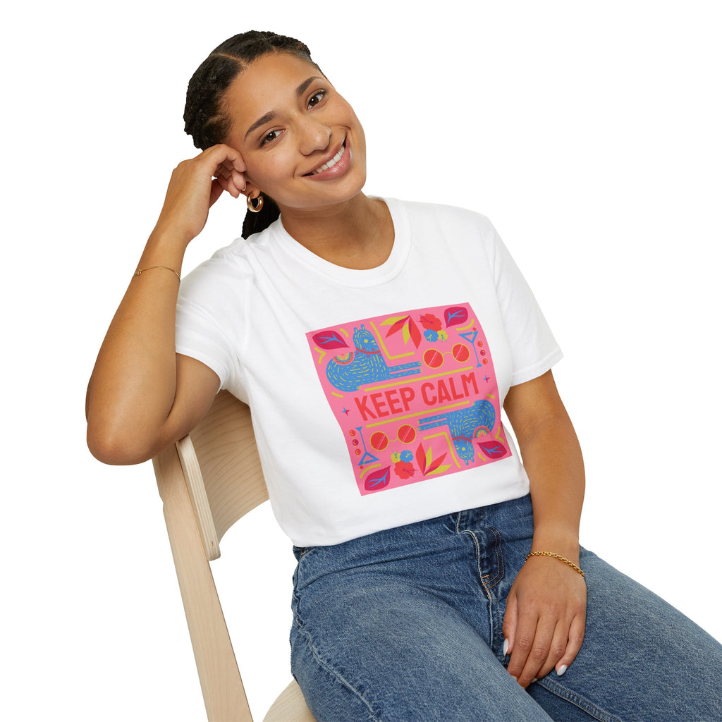 Keep Calm Retro Floral T-Shirt — Bright Pink Graphic Tee