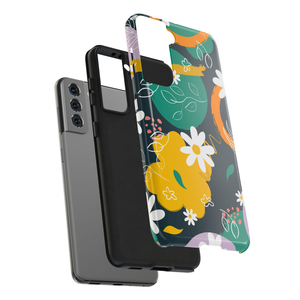 Floral Abstract Tough Phone Case — Colorful Daisies & Brushstroke Design