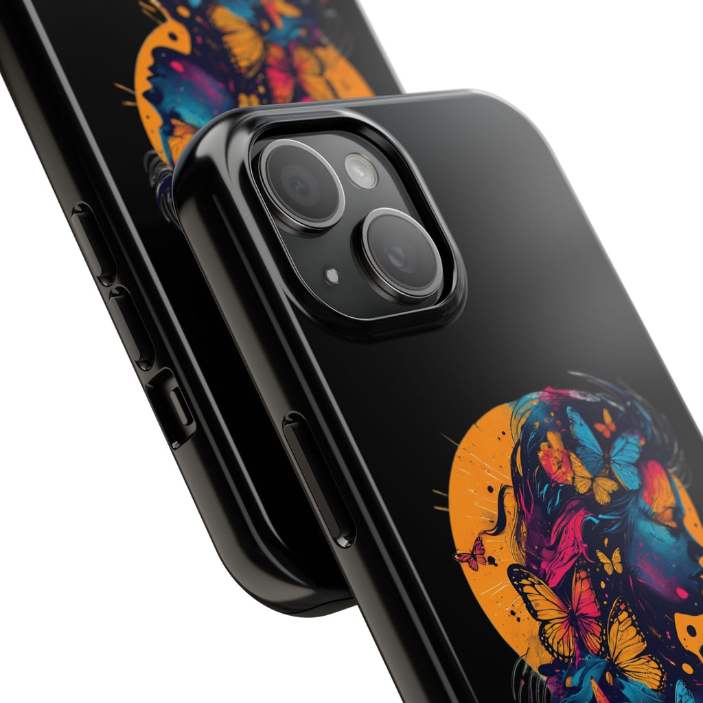 Butterfly Silhouette Tough Phone Case — Colorful Woman Art Protective Cover